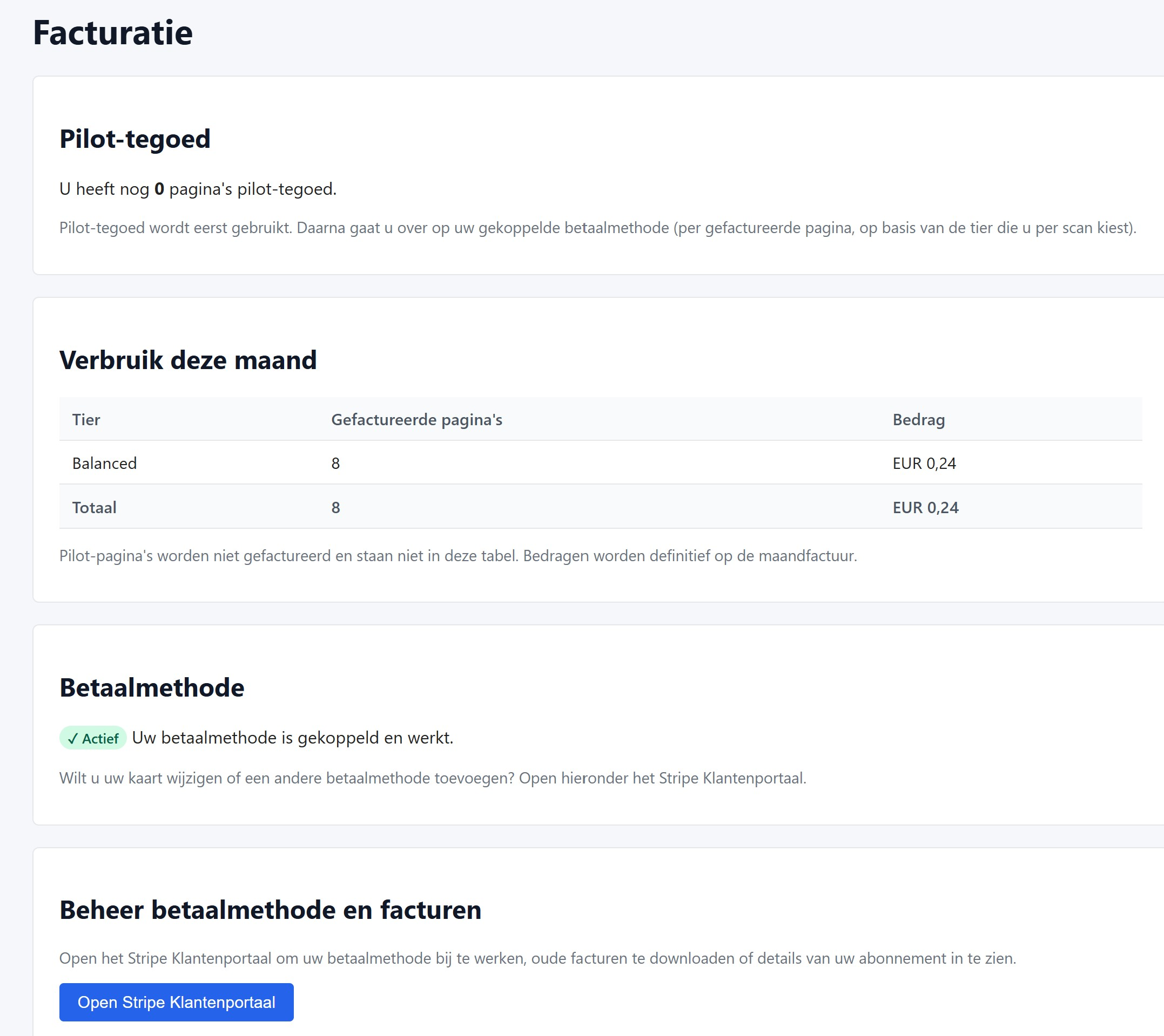Pagina Facturatie